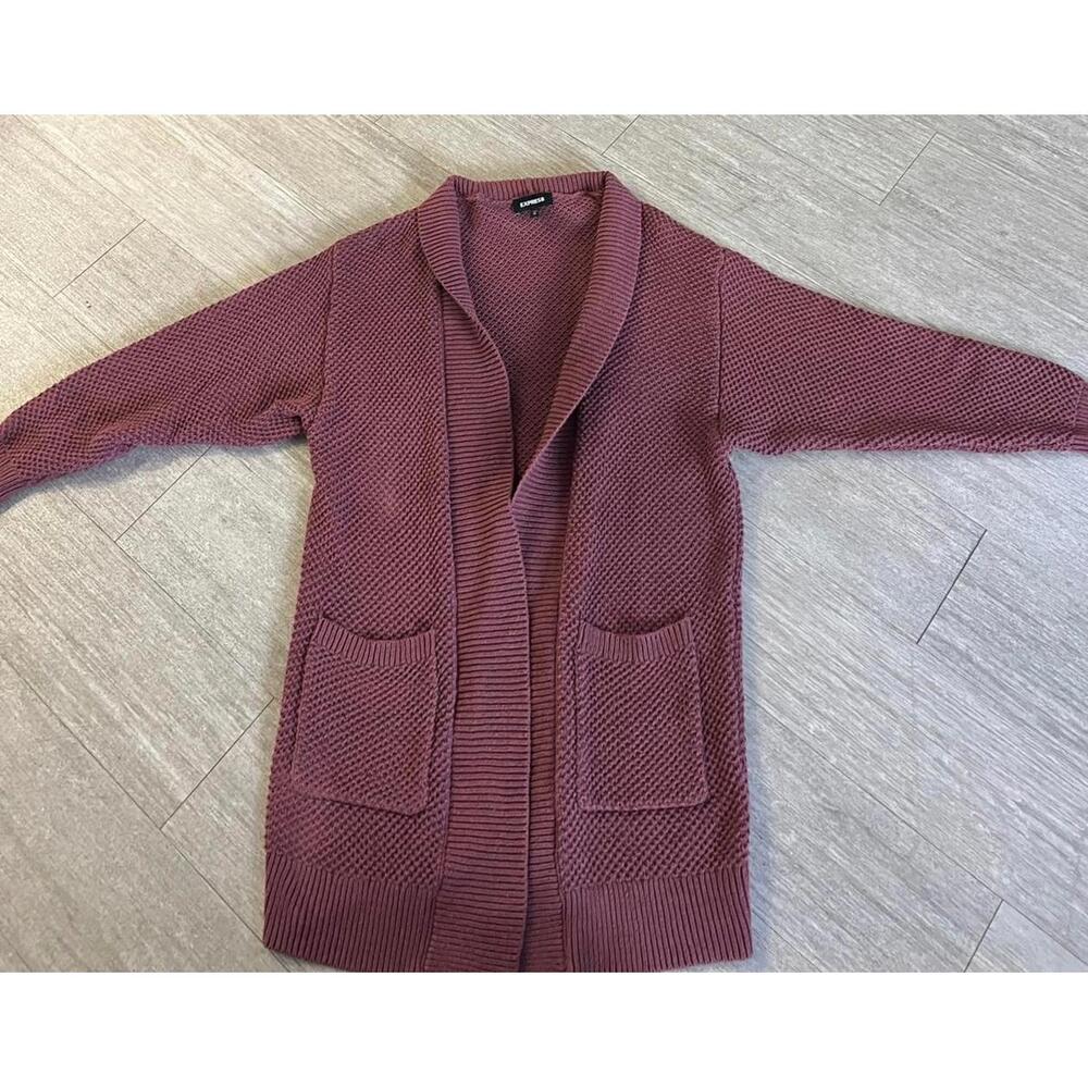 Express Mauve/Berry Chunky Knit Open Front Cardigan | Size Medium